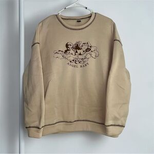 Cozy Cloud Angel Baby Graphic Beige Crewneck Sweater